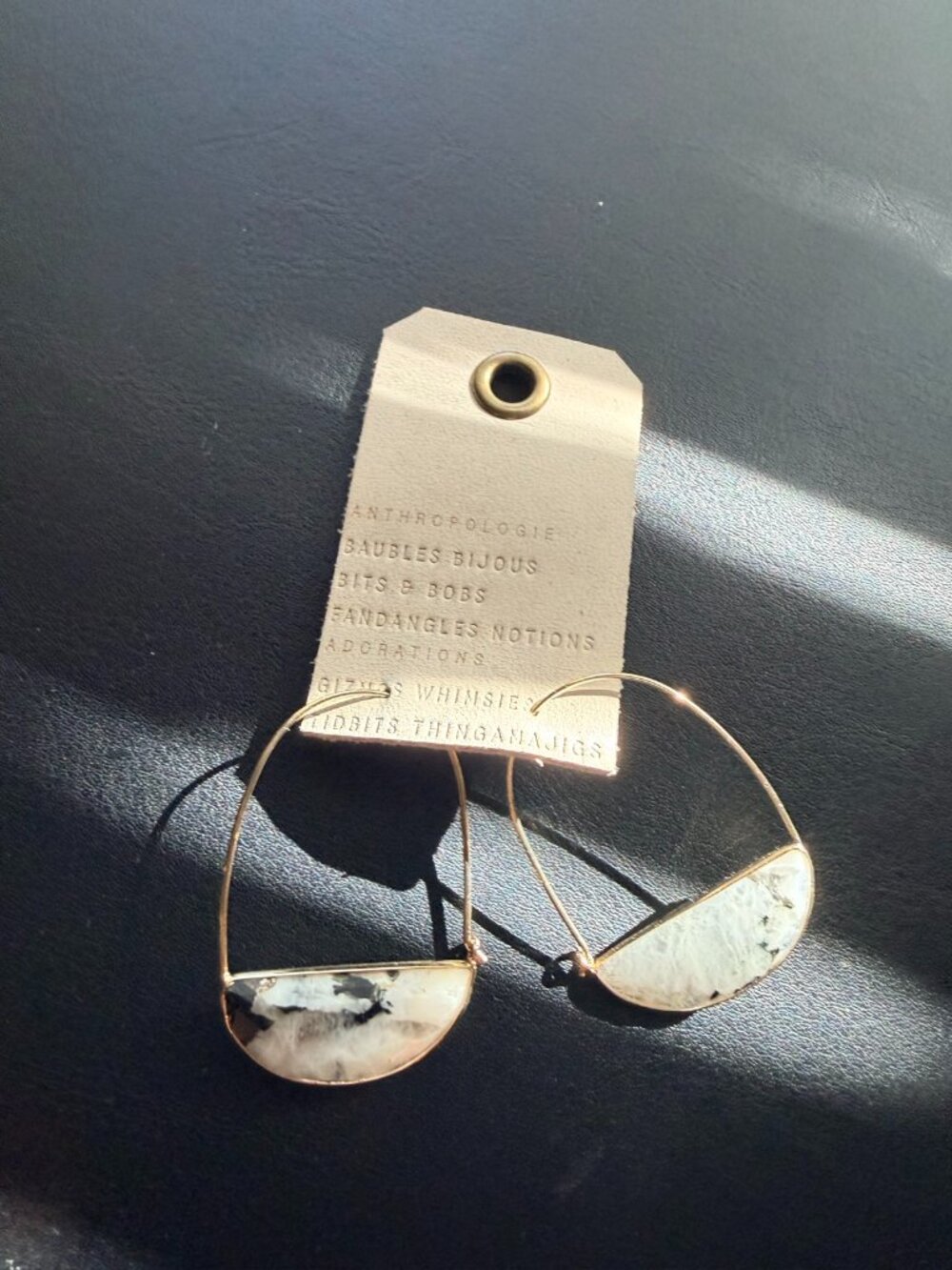 Anthropologie White Stone Half Moon Hoop Earrings NWT